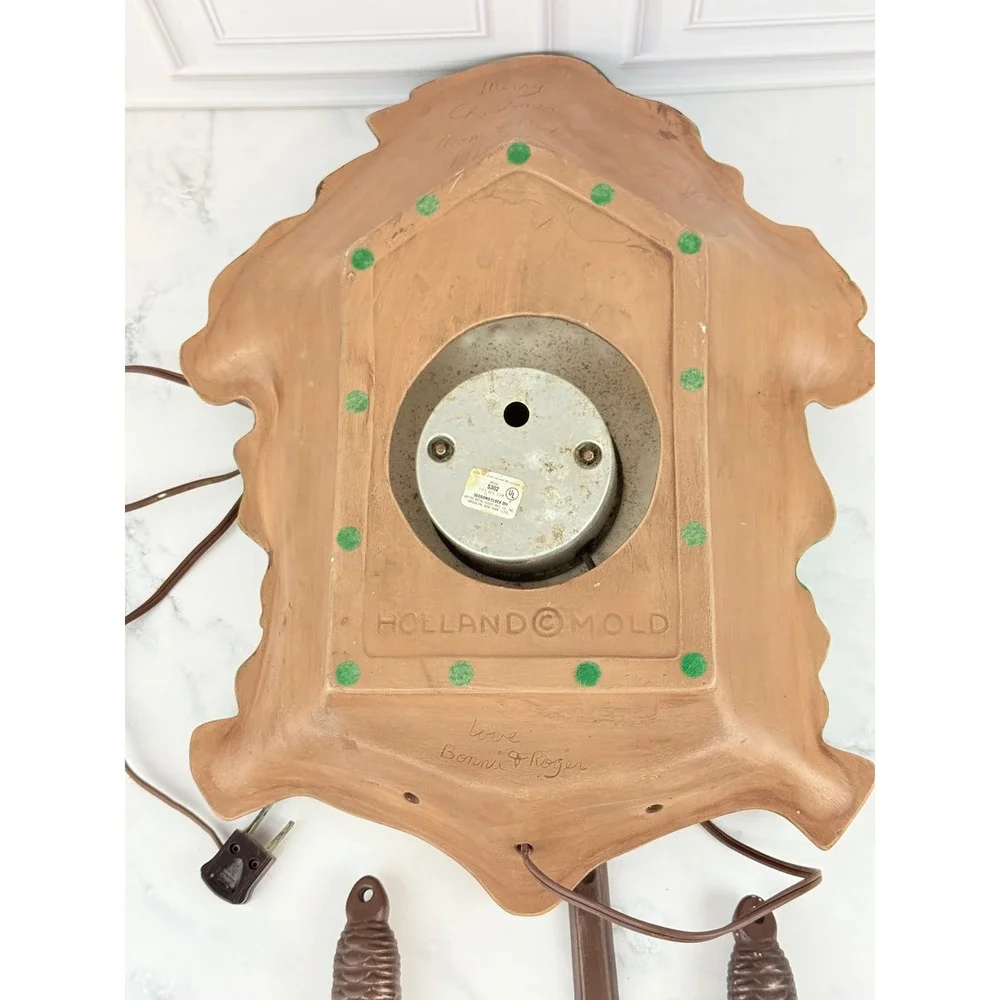 VTG 1970s Holland Mold Faux Cuckoo Clock Brass Woodland Fox Cardinal Bluejay